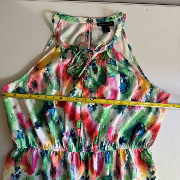 Watercolor 2X Plus Floral Stella & Julie Halter Neck Maxi Dress Boho Summer - Picture 8 of 10